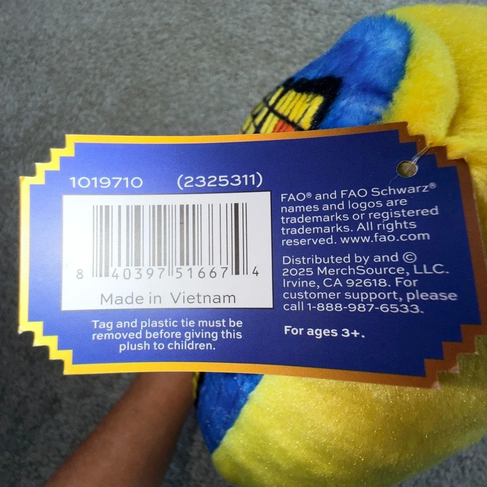 FAO Schwarz Pixel Game Over‎ Plush Pillow Retro 8-Bit Gaming Decor Blue Yellow